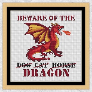 Dragon cross stitch pattern, &#39;Beware of the Dragon&#39;, instant download PDF