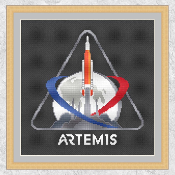 Artemis NASA Mission Patch cross stitch pattern, astronomy and space cross stitch chart, instant download PDF