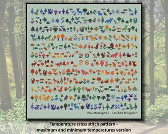 Temperature cross stitch pattern - Temperature Forest Friends - maximum and minimum temperatures version
