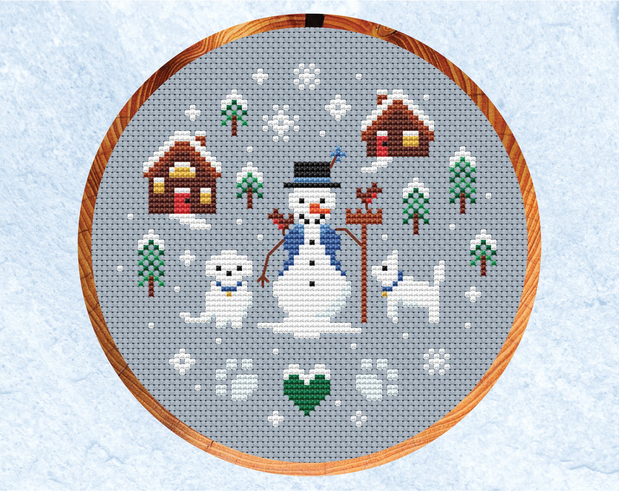 Snowman and Snowdogs cross stitch pattern - instant download PDF