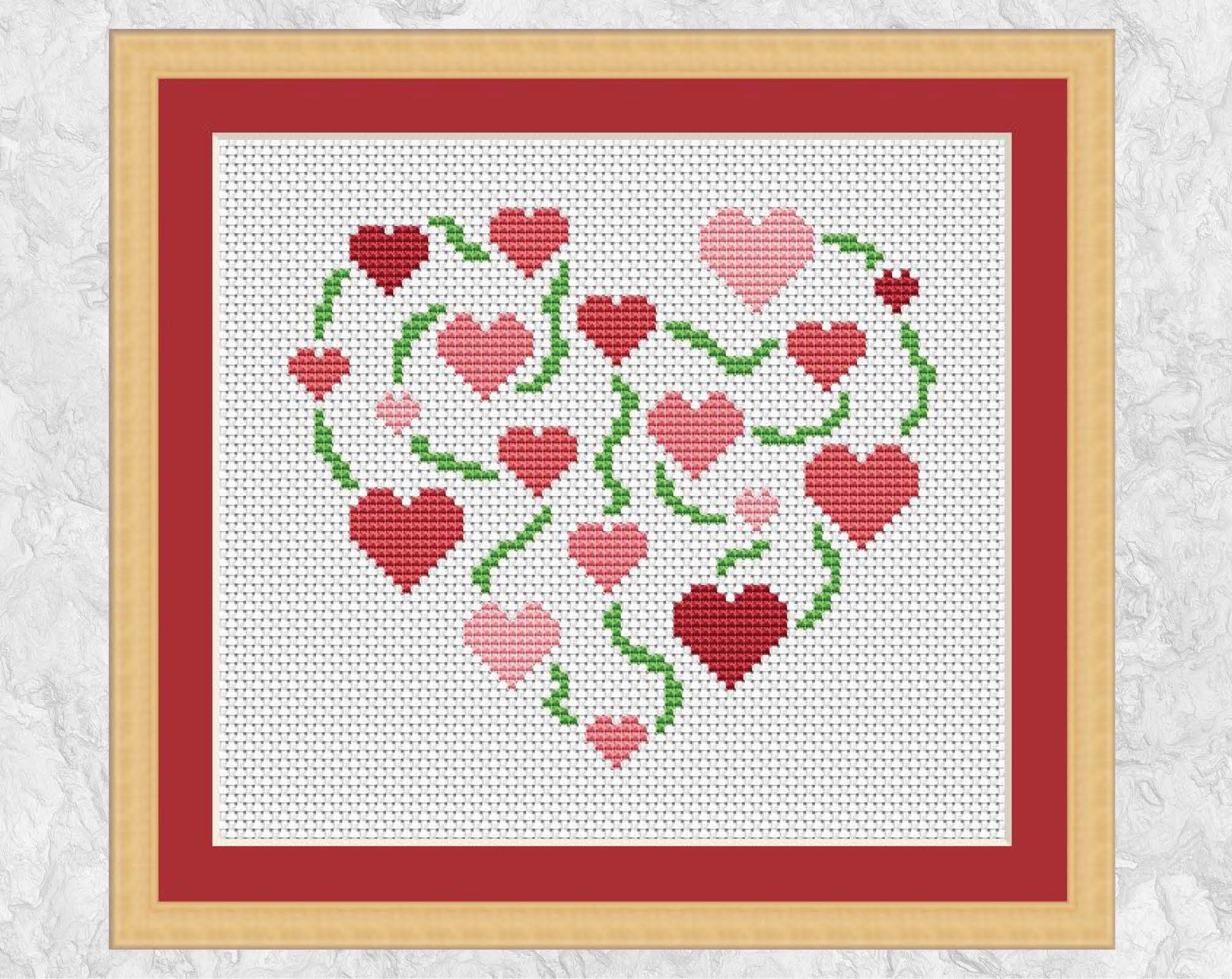 Pink Hearts Cross Stitch Pattern Easy Modern Embroidery Etsy UK