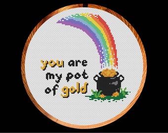 Rainbow and Pot of Gold cross stitch pattern, instant download PDF