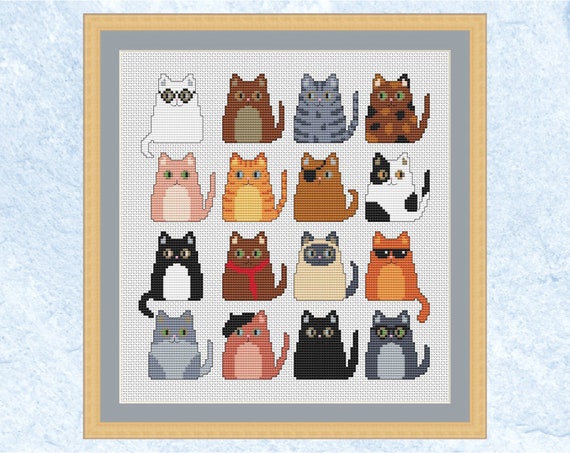 Funky Cats Cross Stitch Pattern - Fun Mini Cat Motifs to