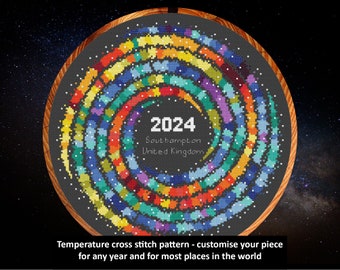 Temperature cross stitch pattern - Rainbow Temperature Galaxy - customise your piece for any year and most places in the world