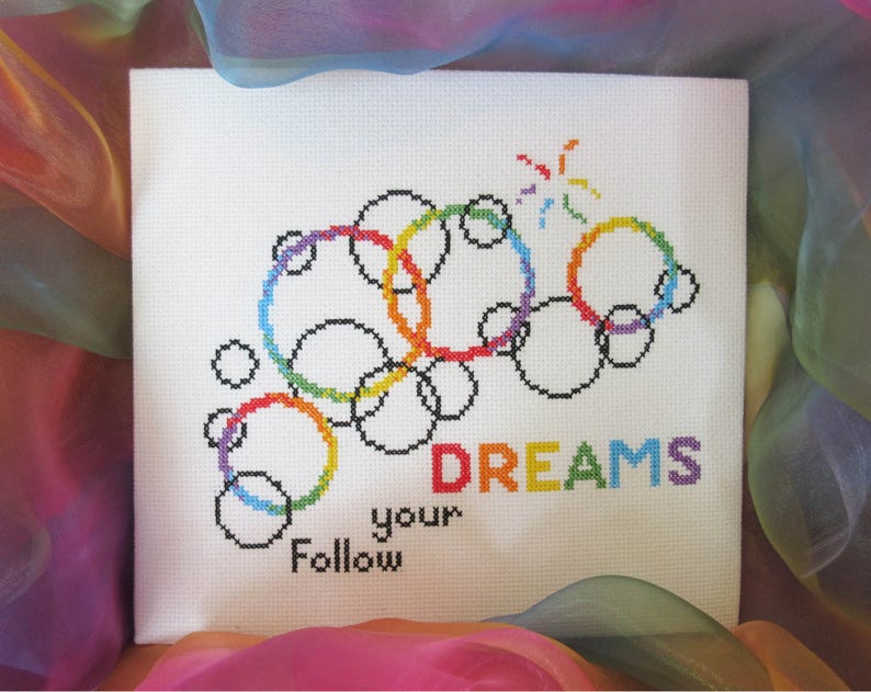 Follow Your Dreams cross stitch pattern rainbow easy modern image 1