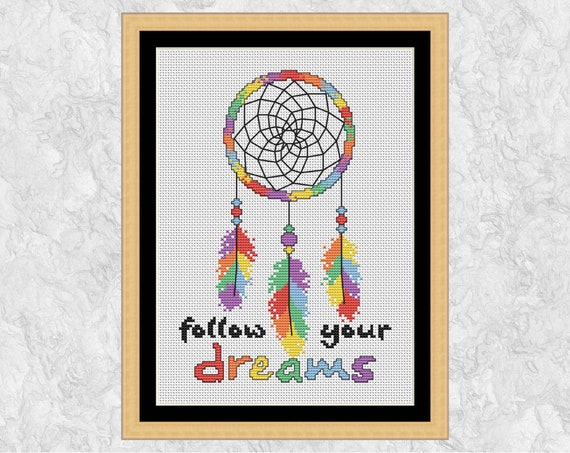 【ご注意下さい！】クロスステッチ完成品　 Paris Of My Dreams ドリームキャッチャーのクロスステッチパターン、夢を追いかける