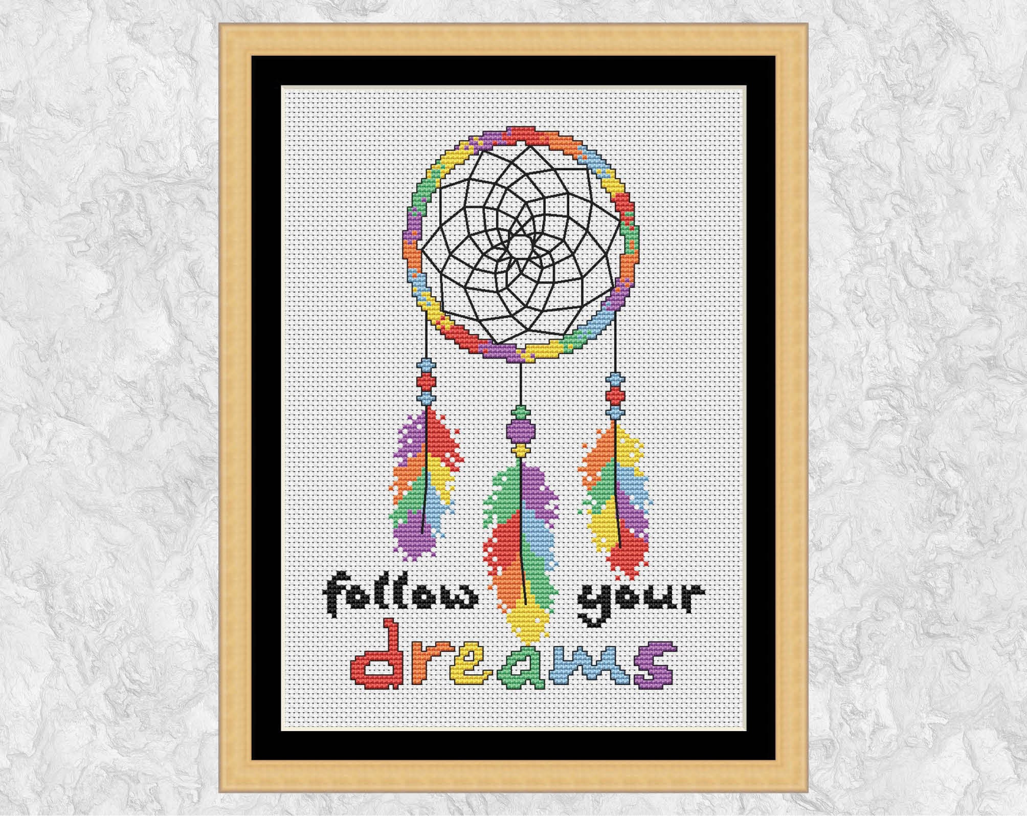 【ご注意下さい！】クロスステッチ完成品　 Paris Of My Dreams ドリームキャッチャーのクロスステッチパターン、夢を追いかける