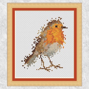 Modèle de point de croix Splattered Paint Robin (plus petit), conception de point de croix de carte de Noël, amoureux des oiseaux, téléchargement instantané PDF