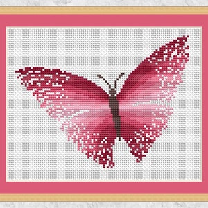 Pink butterfly cross stitch pattern, printable modern counted cross stitch chart, girl, new baby, birth, magic, easy PDF - instant download