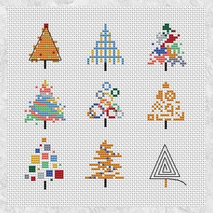 Nine Christmas Trees cross stitch pattern, mini Christmas card motifs or fun xmas picture, instant downoad PDF image 2