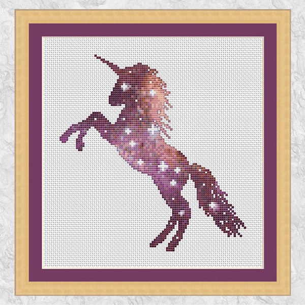 Galaxy Unicorn cross stitch pattern, space and fantasy counted cross stitch chart, instant download PDF