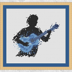 Guitar cross stitch pattern (male), music cross stitch PDF, modern guitarist chart, musician, band, pop, rock, singer, printable