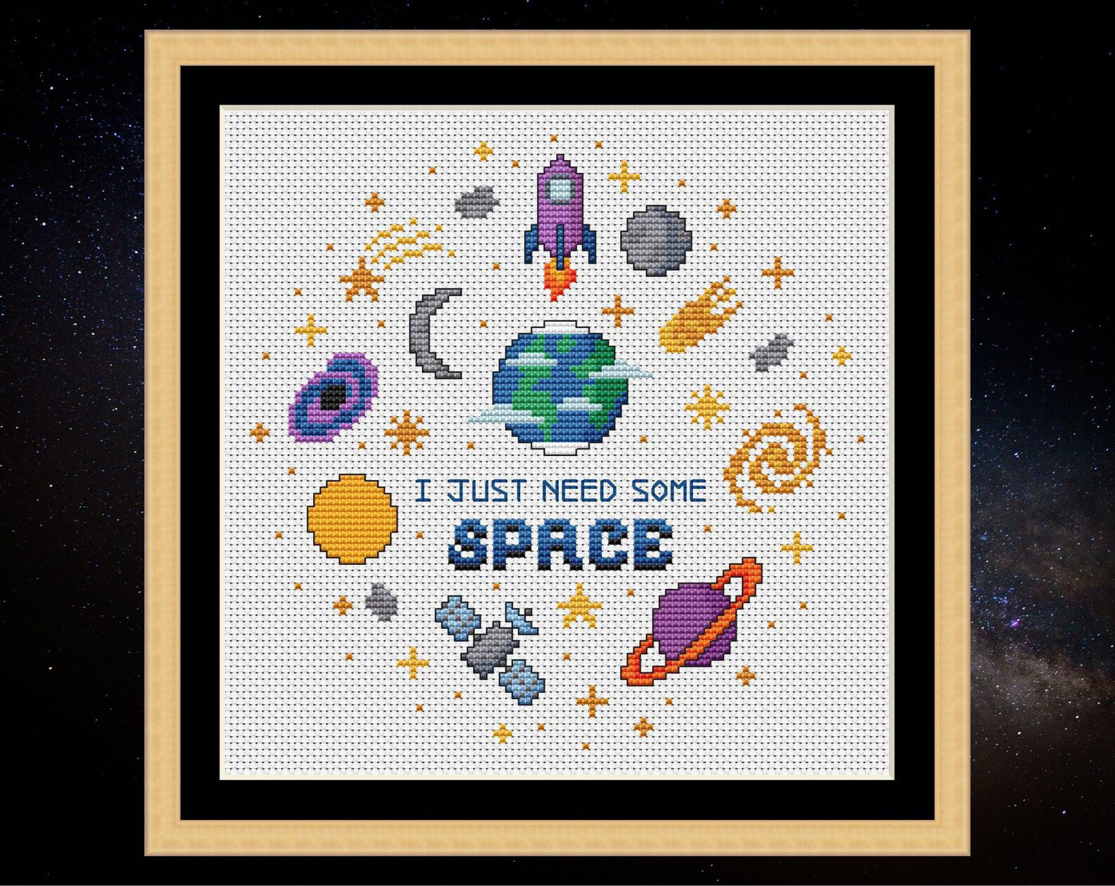 I Just Need Some Space Cross Stitch Pattern - Fun Cartoon Astronomy ...