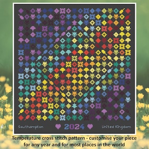 Temperature cross stitch pattern - Rainbow Temperature Garden - customise your piece for any year and most places in the world