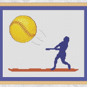 Softball cross stitch pattern, sport counted cross stitch chart, modern instant download PDF