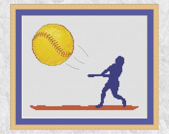Softball cross stitch pattern, sport counted cross stitch chart, modern instant download PDF