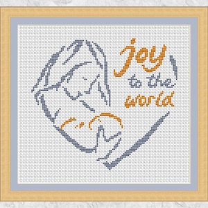 Patrón de punto de cruz Corazón de la Natividad, gráfico de punto de cruz navideño moderno, Joy to the World, descarga instantánea en PDF