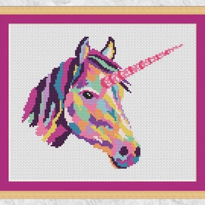 Rainbow unicorn cross stitch pattern, &quot;Face of a Rainbow&quot;, magical cross stitch chart, instant download PDF