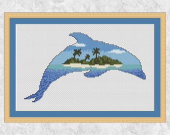 Desert Island Dolphin cross stitch pattern - Animals at Home series - Instant Download PDF