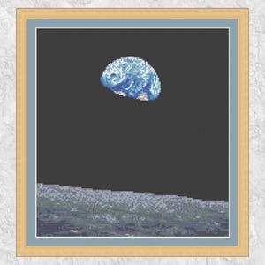 Earthrise astronomie kruissteekpatroon, Earth over Moon geteld kruissteekdiagram, ruimte, wetenschap, planeten, inspirerend borduurwerk