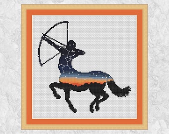 Sagittarius cross stitch pattern, modern zodiac cross stitch design, mythical centaur, archery gift, astronomy, astrology, horoscope, PDF