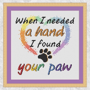 Pet quote cross stitch pattern, heart and paw print design for dog and cat lover, instant download PDF