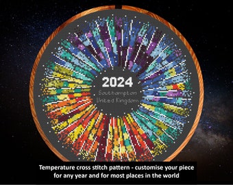 Temperature cross stitch pattern - Rainbow Temperature Supernova - customise your piece for any year and most places in the world