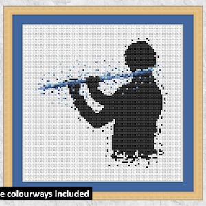 Flute cross stitch pattern (male), modern flautist or flutist music cross stitch chart, instant download PDF