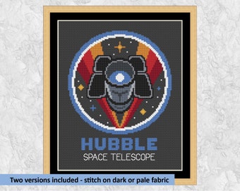 Hubble Space Telescope cross stitch pattern, astronomy and space cross stitch chart, instant download PDF