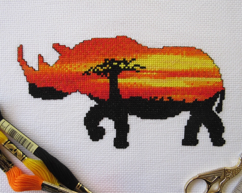 Rhinoceros cross stitch pattern PDF sunset rhino counted ...
