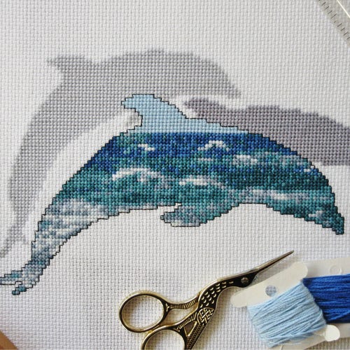 Dolphins Cross Stitch Pattern Printable Ocean Marine Wildlife - Etsy