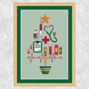 Medisch kerstboom kruissteekpatroon - leuk cadeau voor verpleegkundigen, artsen en anderen in de geneeskunde - instant download PDF