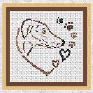 Greyhound Heart cross stitch pattern, fun dog design, instant download PDF