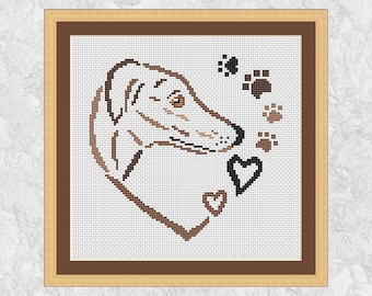 Greyhound Heart cross stitch pattern, fun dog design, instant download PDF