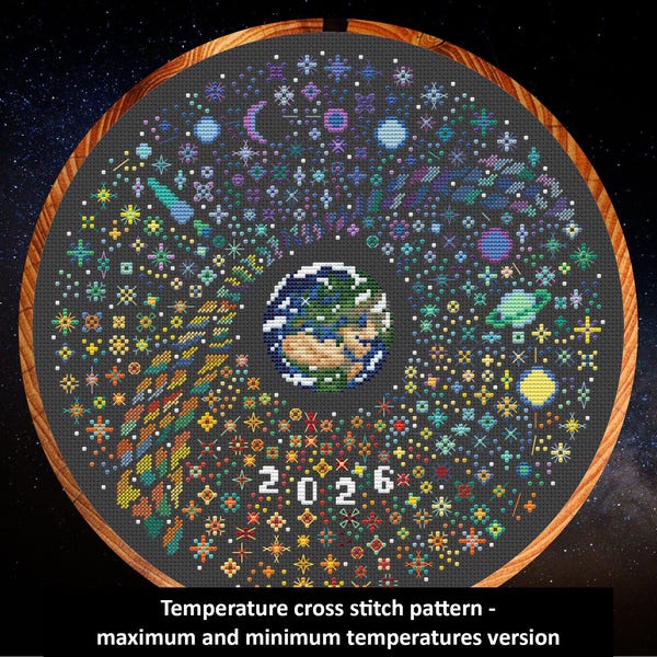 Temperature cross stitch pattern - Rainbow Temperature Night Sky - maximum and minimum temperatures version