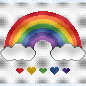 Rainbow cross stitch pattern, rainbow, clouds and hearts design, instant download PDF image 3