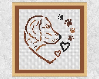 Dog Heart cross stitch pattern, paw prints, gift for dog or puppy lover, simple quick counted cross stitch, instant download PDF