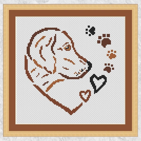 Dog Heart cross stitch pattern, paw prints, gift for dog or puppy lover, simple quick counted cross stitch, instant download PDF