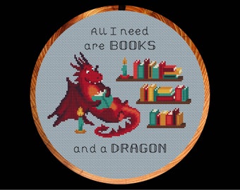 Book Dragon cross stitch pattern, instant download PDF
