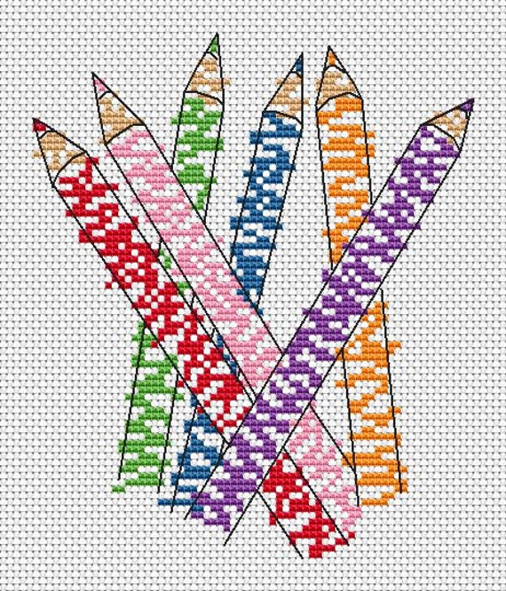 Buy Counted Cross Stitch Pattern, Teacher Gift, Colouring Pencils