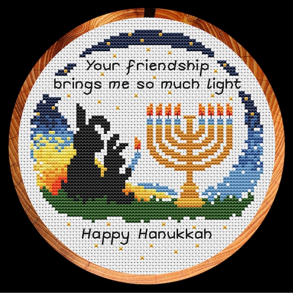Hanukkah Friendship cross stitch pattern, Together Bunnies, instant download PDF