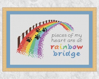 Rainbow bridge cross stitch pattern (for several pets), dog or cat memorial, pet loss gift, paw prints quote, animal lover, modern PDF