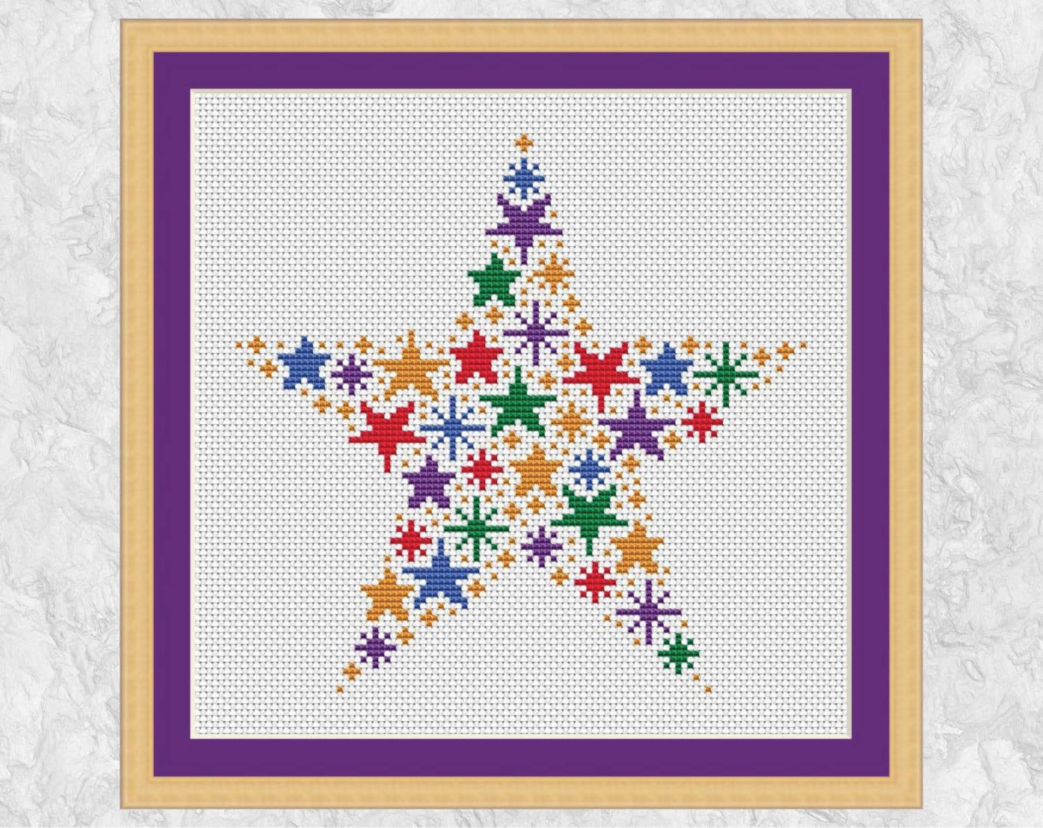 Rainbow stars cross stitch pattern modern counted cross | Etsy