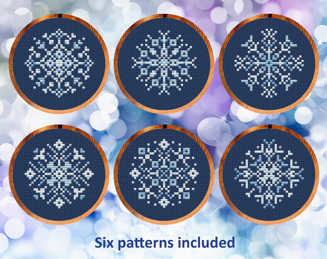 Snowflakes Cross Stitch Patterns (set 2: 3-inch Hoops), Set of Six Mini ...