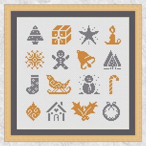 Kruissteekpatroon kerstcollectie - minimotieven voor kerstkaarten, cadeaukaartjes of enkele foto - download direct pdf
