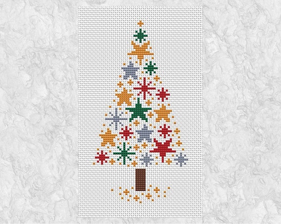 クリスマスツリーのクロスステッチパターン、モダンな星のクリスマス