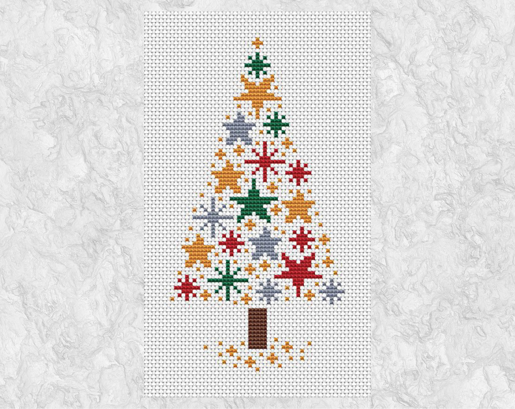 クリスマスツリーのクロスステッチパターン、モダンな星のクリスマス