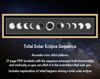 Solar Eclipse Sequence cross stitch pattern - accurate astronomy charts in both horizontal and vertical layouts - instant download PDF