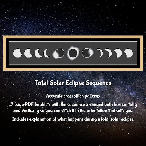 Solar Eclipse Sequence cross stitch pattern - accurate astronomy charts in both horizontal and vertical layouts - instant download PDF