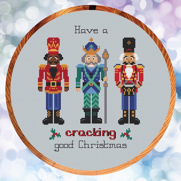 Patrón de punto de cruz de soldados Cascanueces - "Que tengas una buena Navidad" - descarga instantánea en PDF